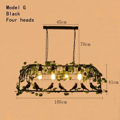 Rustic bronze green leaf bird cage chandelier dining room light