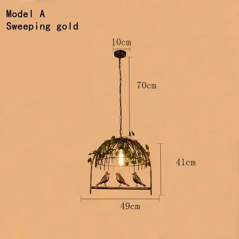 Rustic bronze green leaf bird cage chandelier dining room light