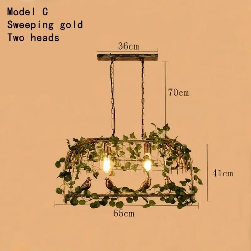 Rustic bronze green leaf bird cage chandelier dining room light