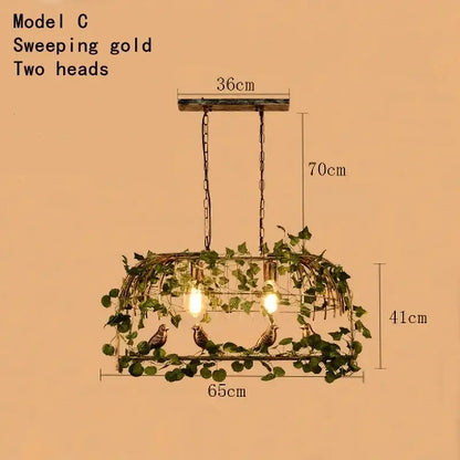 Rustic bronze green leaf bird cage chandelier dining room light