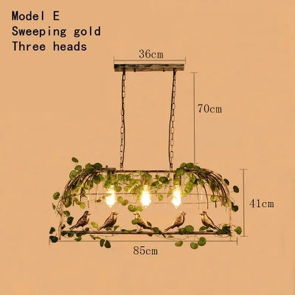 Rustic bronze green leaf bird cage chandelier dining room light