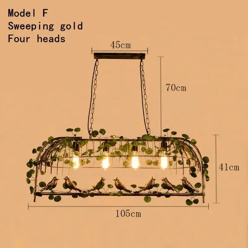 Rustic bronze green leaf bird cage chandelier dining room light