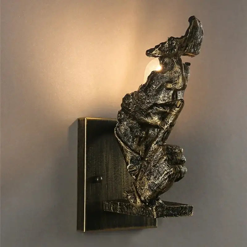 Rustic bronze loft face wall lamp abstract living room sculpture