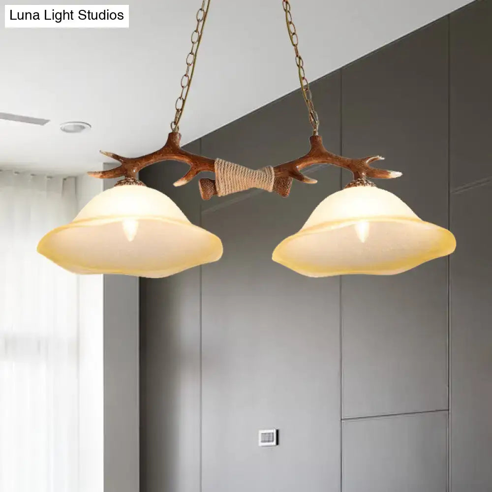 Rustic brown antler traditional bell island pendant – bedroom light