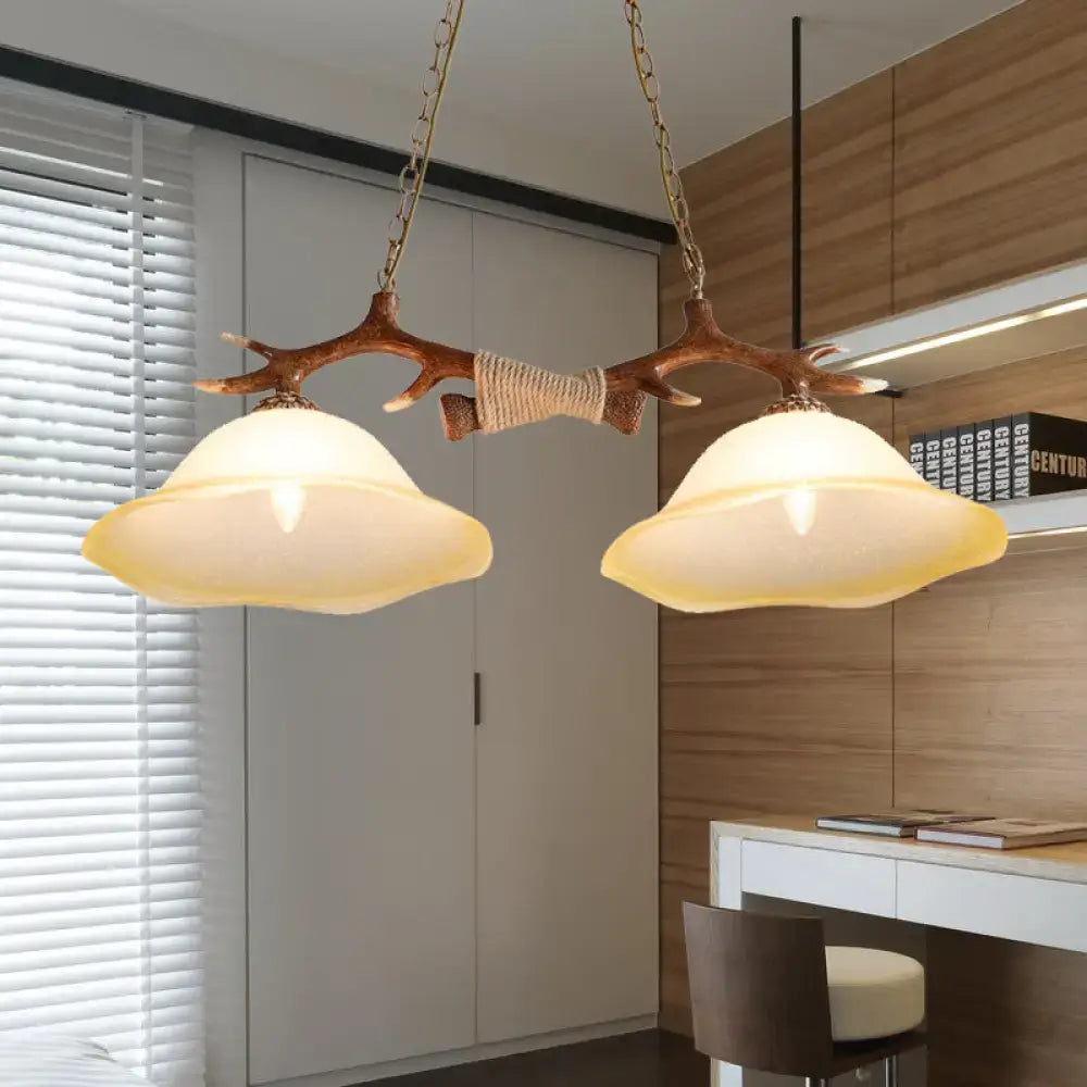 Rustic brown antler traditional bell island pendant – bedroom light