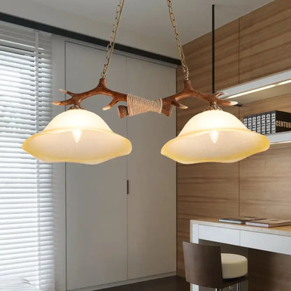 Rustic brown antler traditional bell island pendant – bedroom light