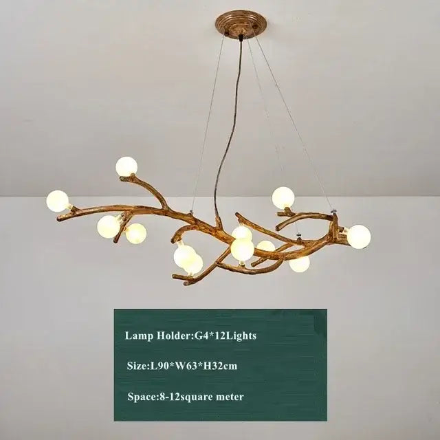 Rustic brown branch glass bubble chandelier dining room light