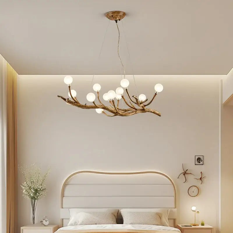 Rustic brown branch glass bubble chandelier dining room light