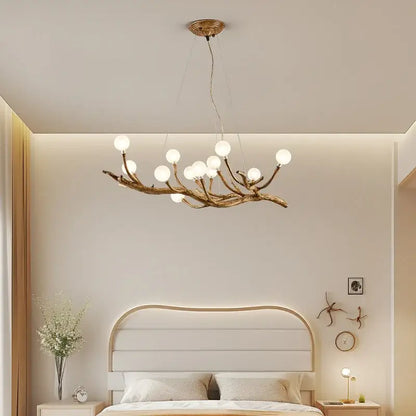 Rustic brown branch glass bubble chandelier dining room light