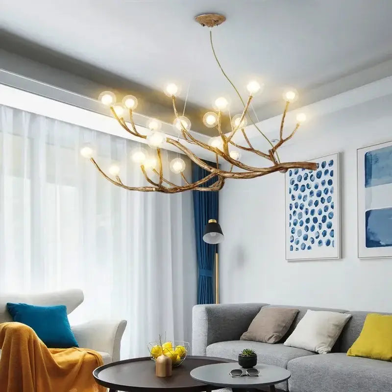 Rustic brown branch glass bubble chandelier dining room light