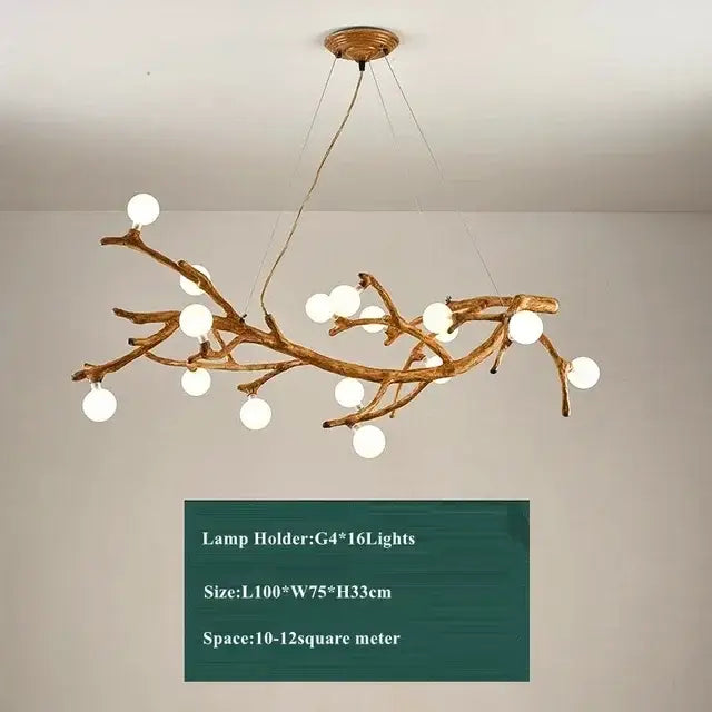 Rustic brown branch glass bubble chandelier dining room light