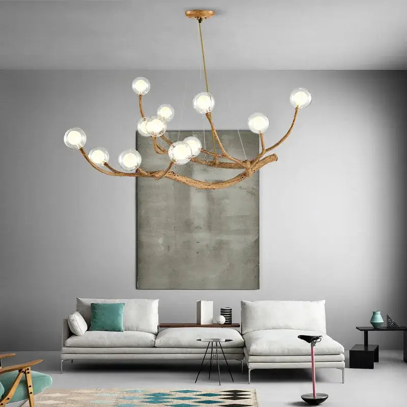 Rustic brown branch glass bubble chandelier dining room light