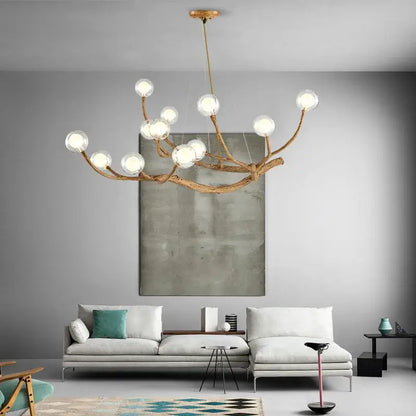 Rustic brown branch glass bubble chandelier dining room light