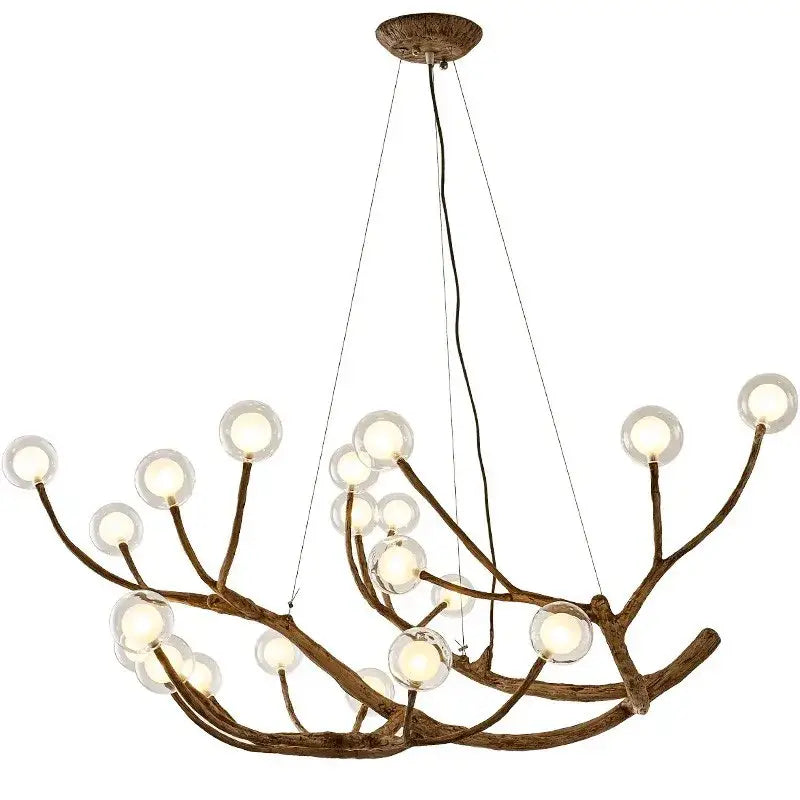 Rustic brown branch glass bubble chandelier dining room light