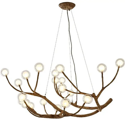 Rustic brown branch glass bubble chandelier dining room light