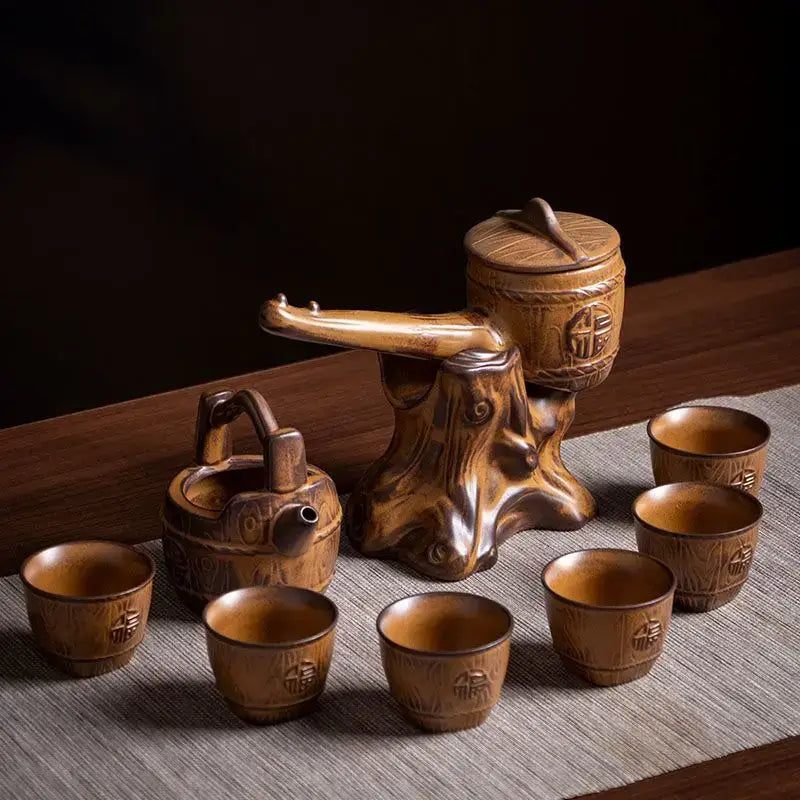 Rustic brown ceramic tea set dining room tea brewing kit