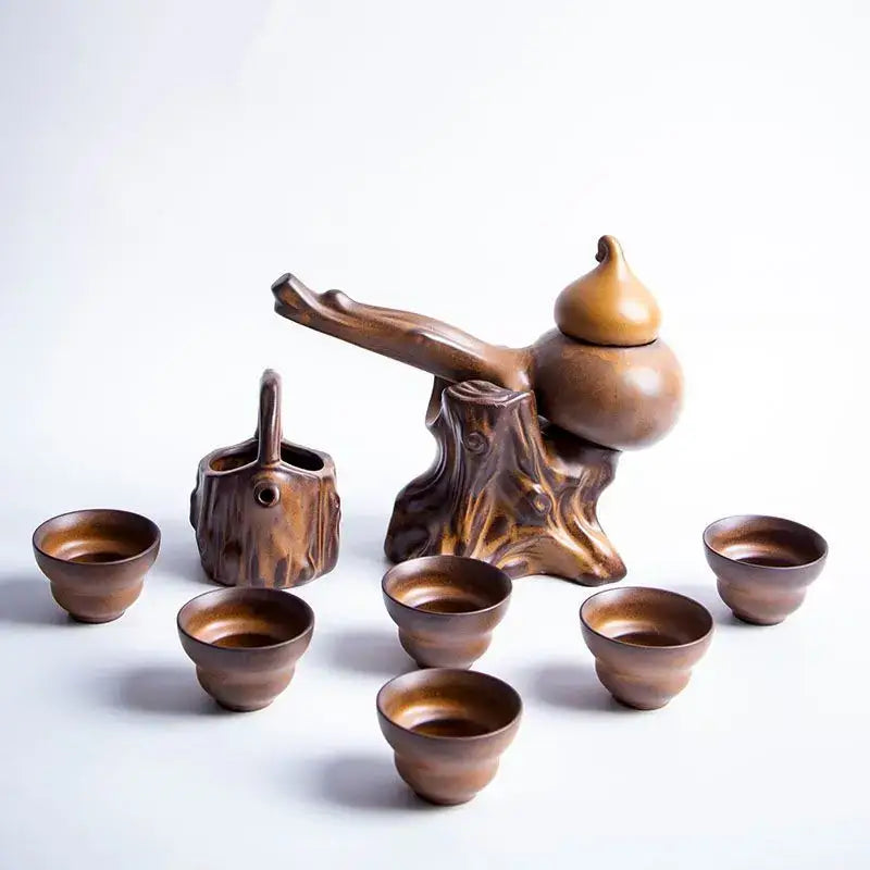 Rustic brown ceramic tea set dining room tea brewing kit