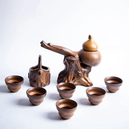 Rustic brown ceramic tea set dining room tea brewing kit