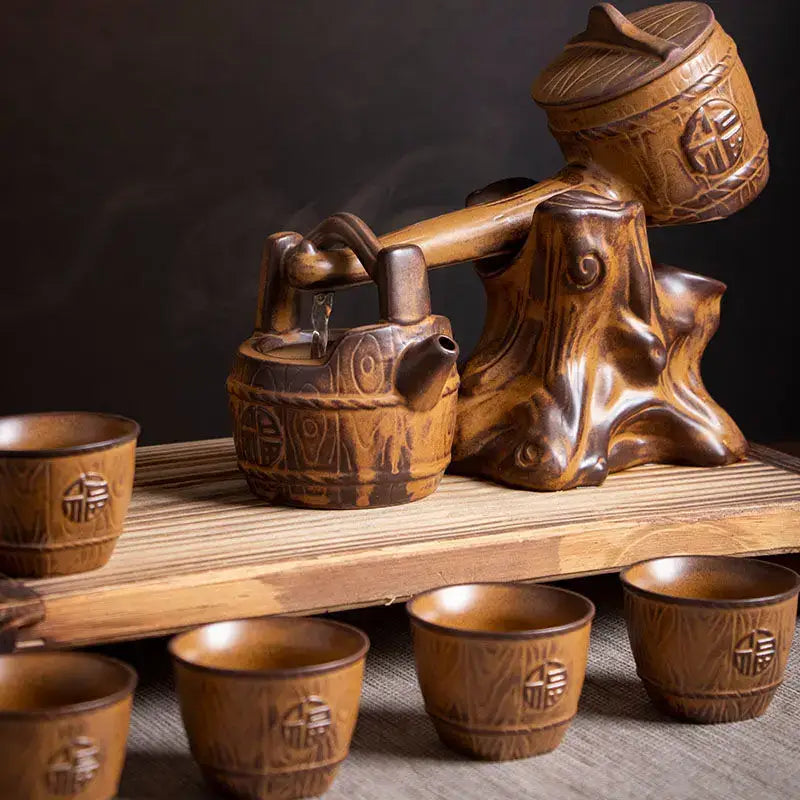 Rustic brown ceramic tea set dining room tea brewing kit