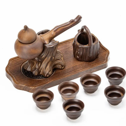 Rustic brown ceramic tea set dining room tea brewing kit