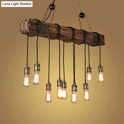 Rustic brown finish wood beam light fixture dining room pendant