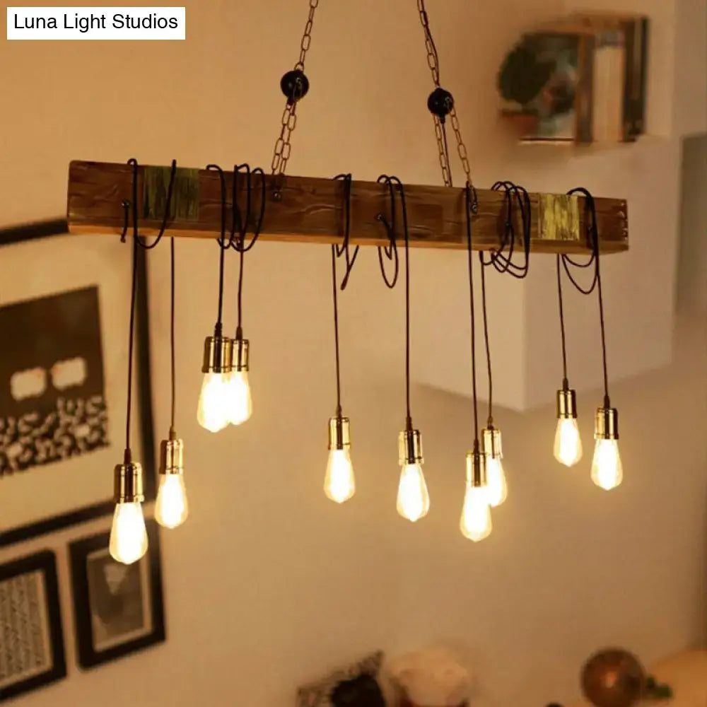 Rustic brown finish wood beam light fixture dining room pendant