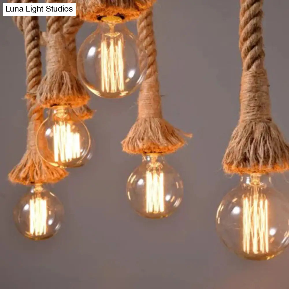DecorBites™ Rustic Brown Island Pendant Light with Rope and Bamboo Pole
