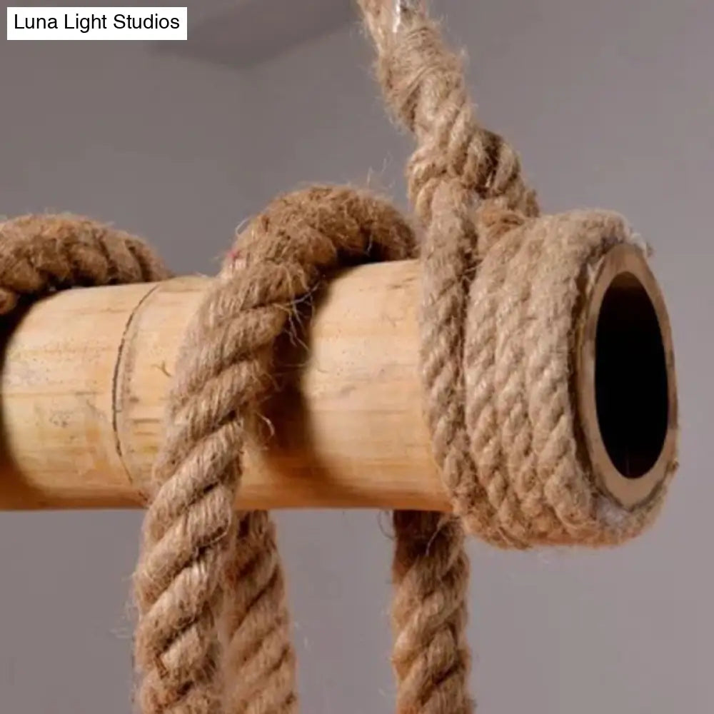 DecorBites™ Rustic Brown Island Pendant Light with Rope and Bamboo Pole