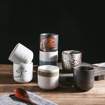 Rustic coarse ceramic tea cup set dining room hand painted mugs
