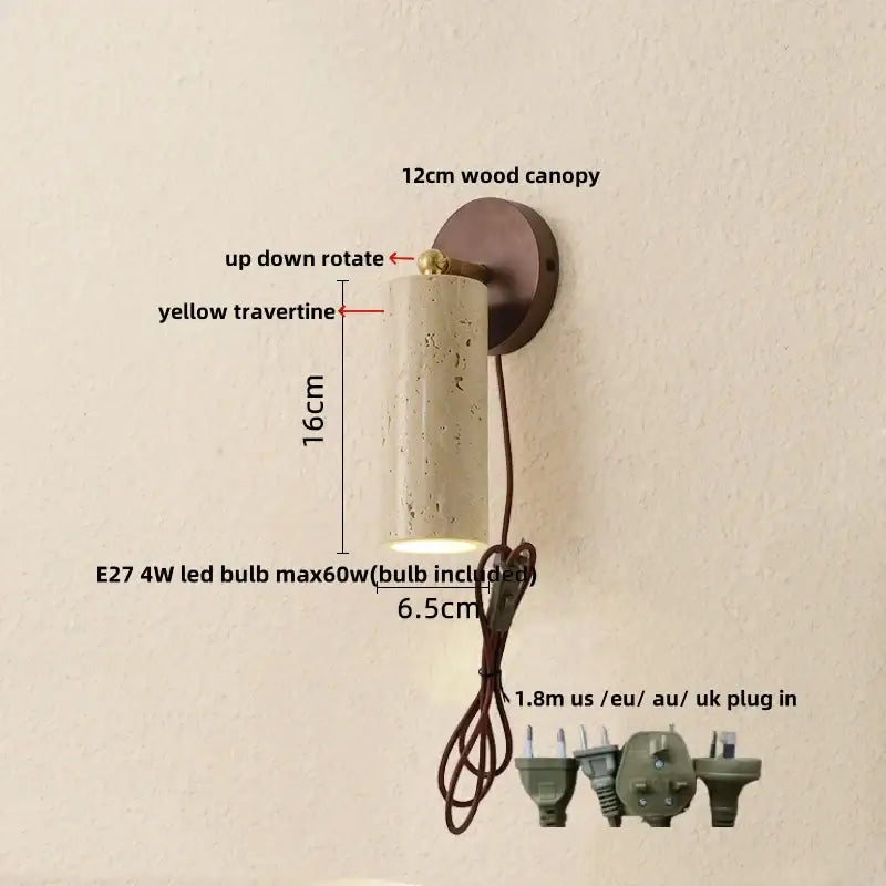 Rustic concrete and dark wood led wall sconce bedroom light