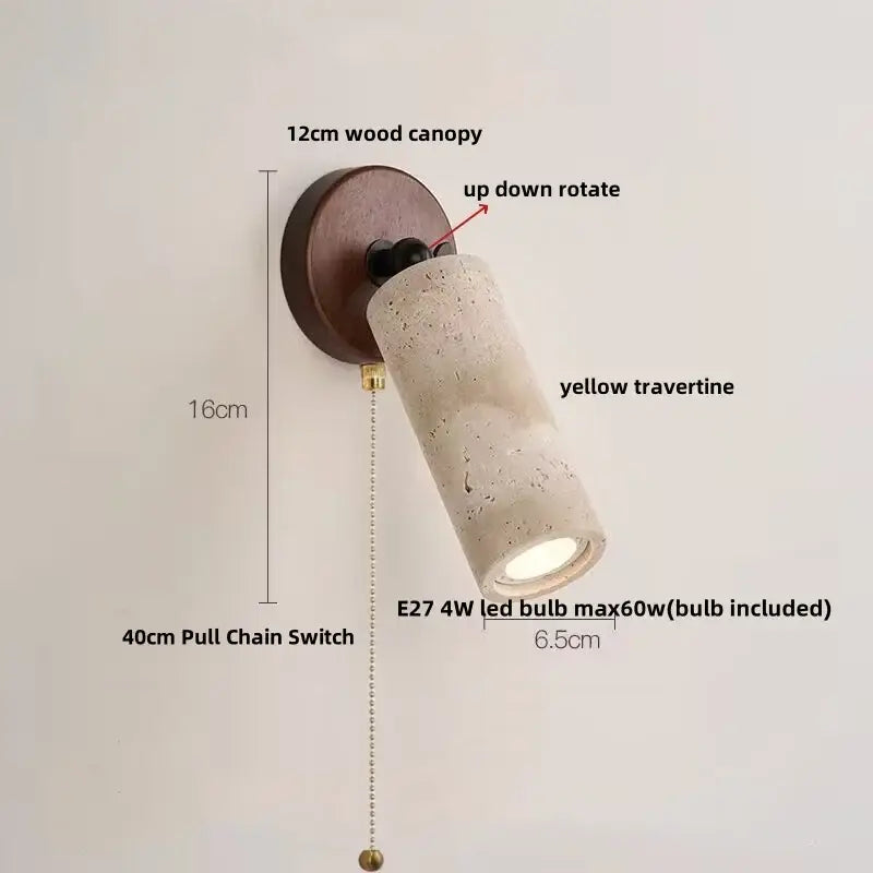 Rustic concrete and dark wood led wall sconce bedroom light