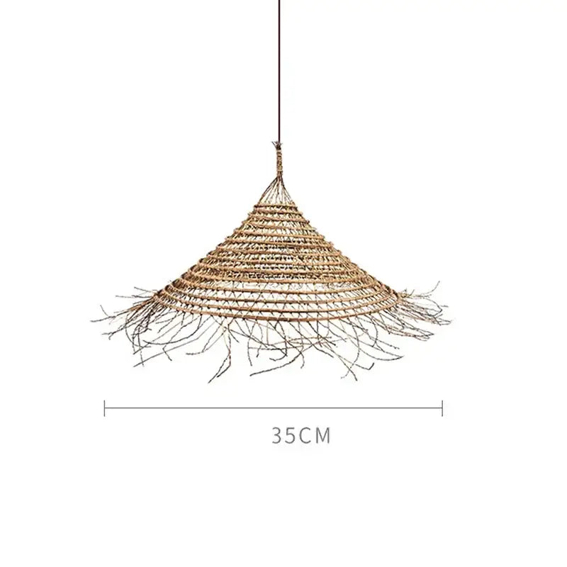 Rustic conical woven twig bamboo led pendant light for dining room