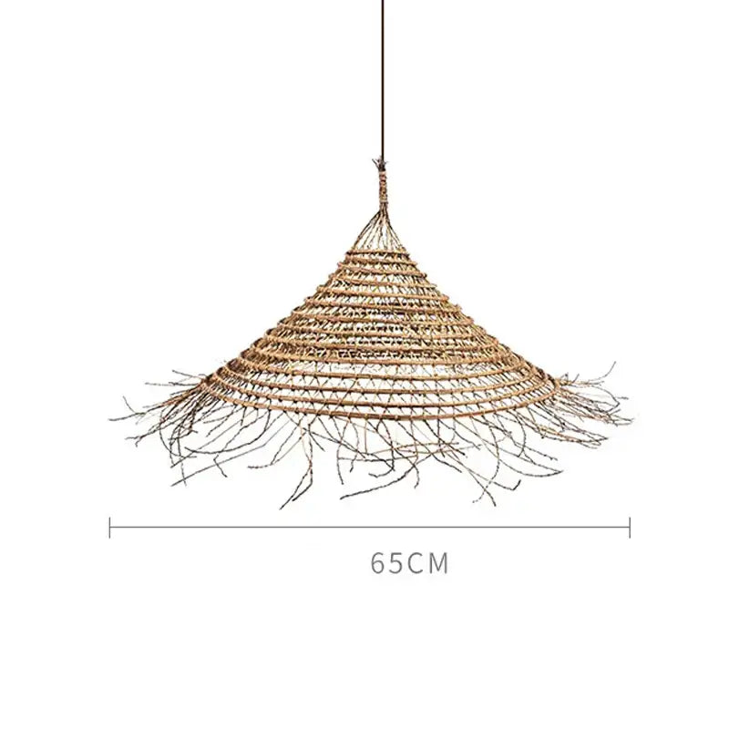 Rustic conical woven twig bamboo led pendant light for dining room