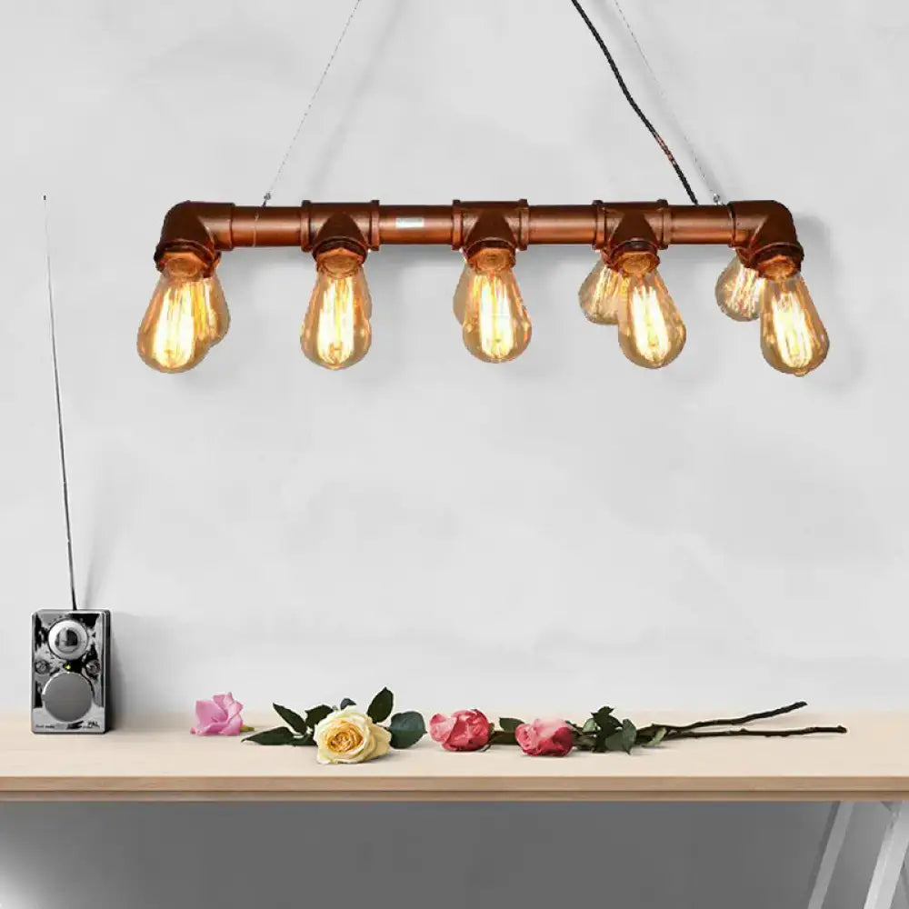 Rustic copper metal linear island light dining room edison pendant