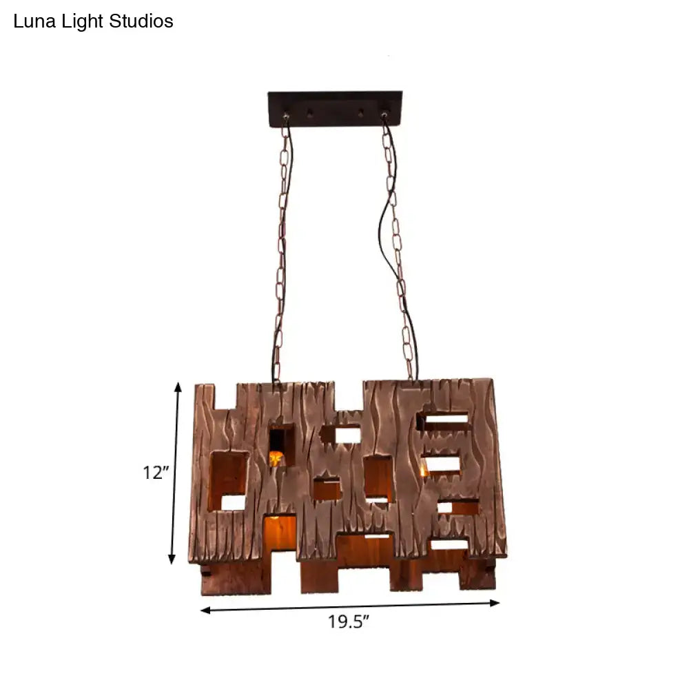 Rustic copper rectangular restaurant island chandelier dining room