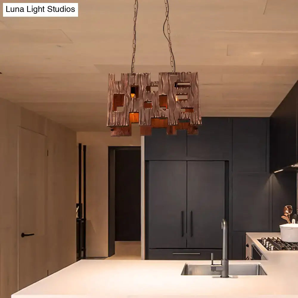 Rustic copper rectangular restaurant island chandelier dining room