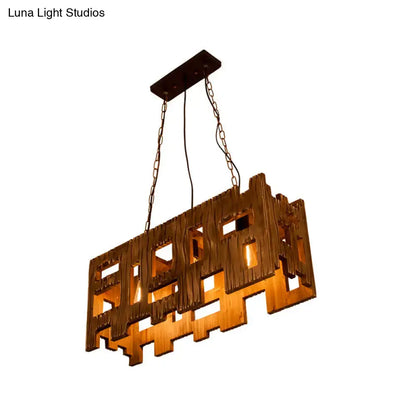 Rustic copper rectangular restaurant island chandelier dining room