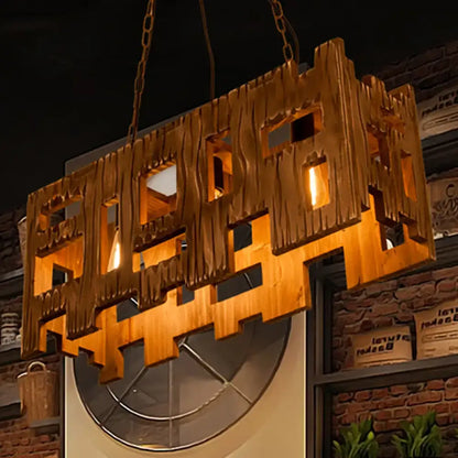 Rustic copper rectangular restaurant island chandelier dining room
