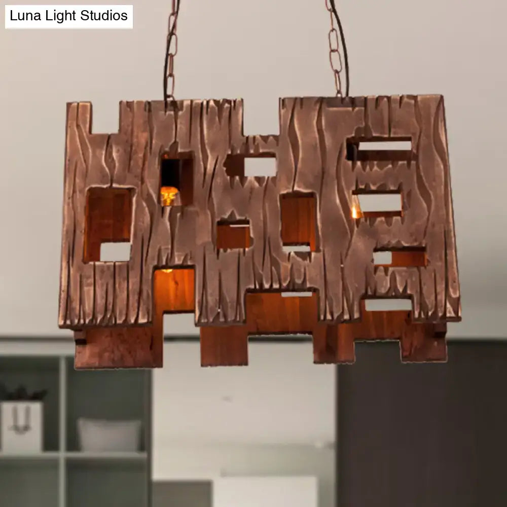 Rustic copper rectangular restaurant island chandelier dining room
