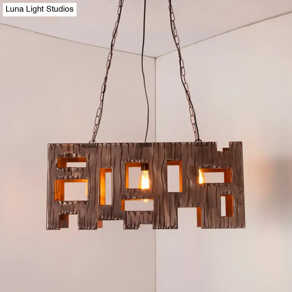 Rustic copper rectangular restaurant island chandelier dining room
