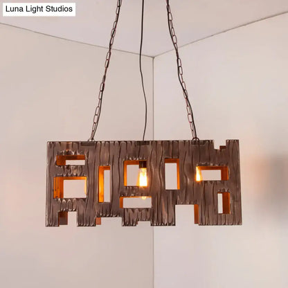 Rustic copper rectangular restaurant island chandelier dining room