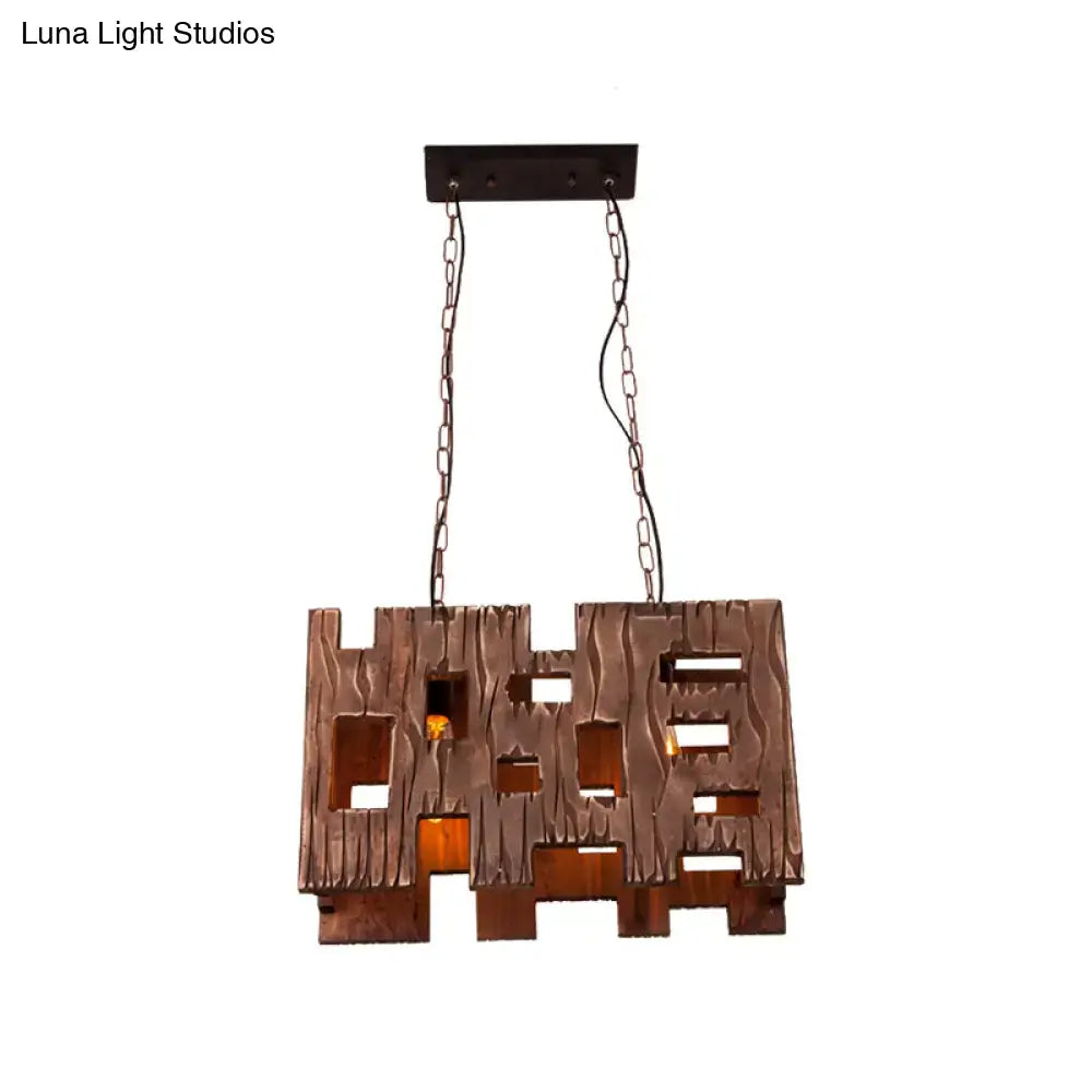 Rustic copper rectangular restaurant island chandelier dining room