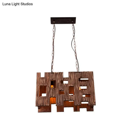 Rustic copper rectangular restaurant island chandelier dining room