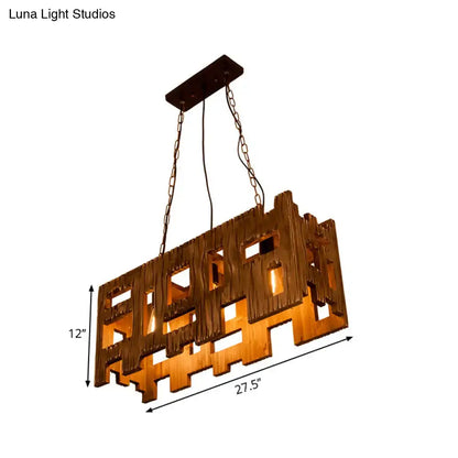 Rustic copper rectangular restaurant island chandelier dining room