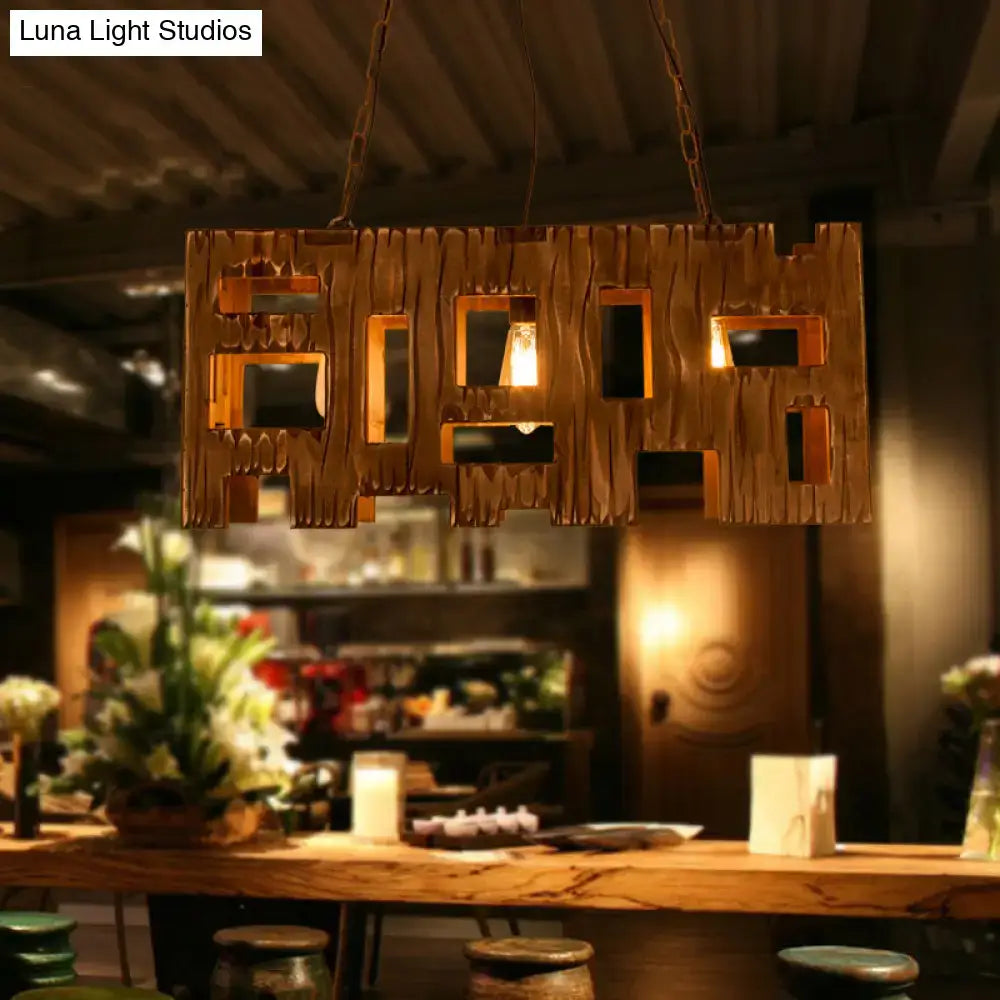 Rustic copper rectangular restaurant island chandelier dining room