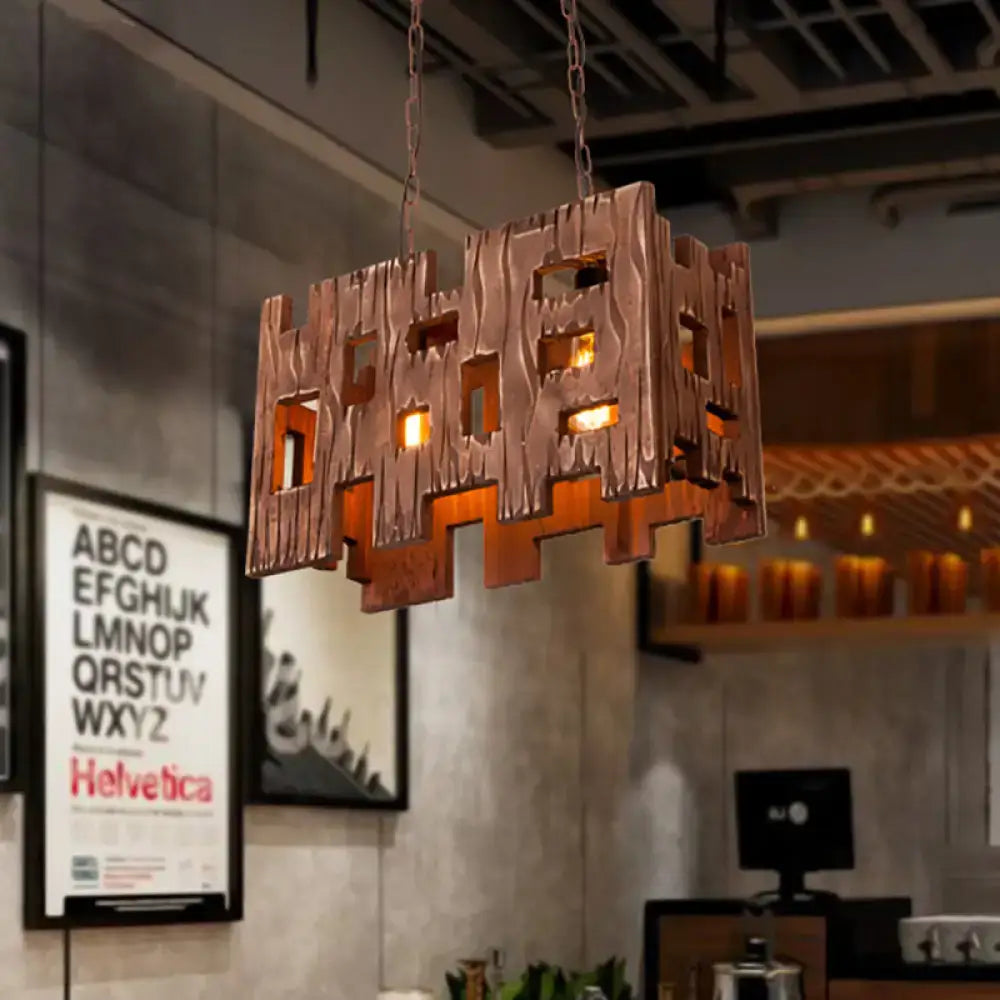 Rustic copper rectangular restaurant island chandelier dining room