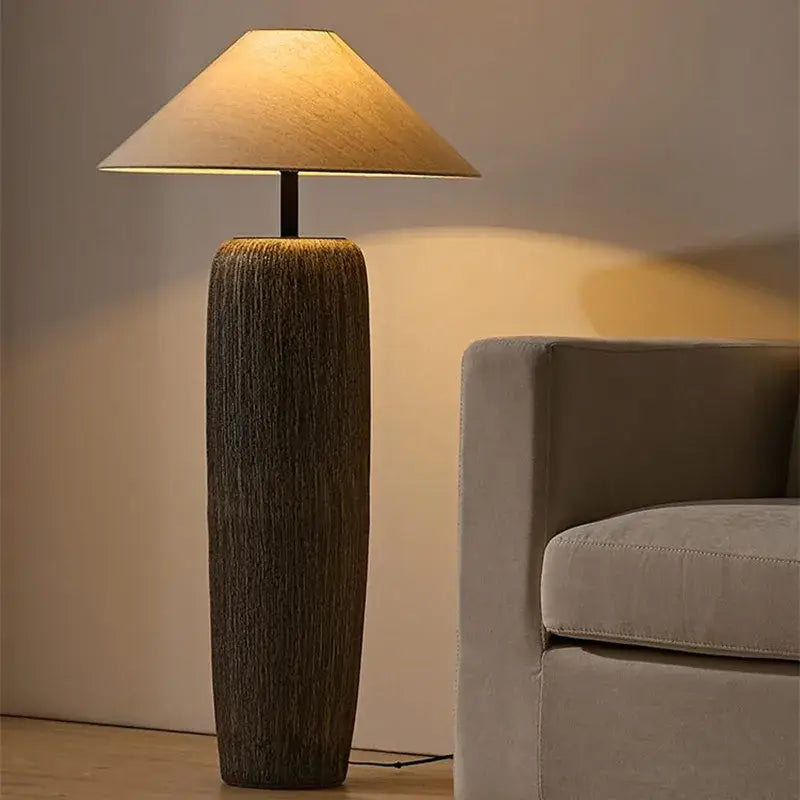 Rustic dark brown ceramic wabi sabi floor lamp living room