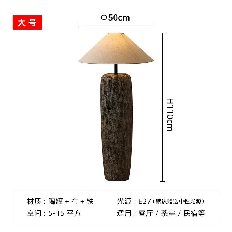 Rustic dark brown ceramic wabi sabi floor lamp living room