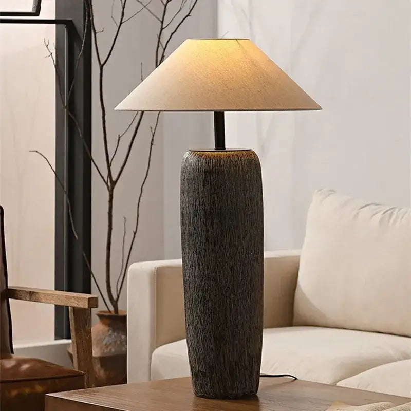 Rustic dark brown ceramic wabi sabi floor lamp living room