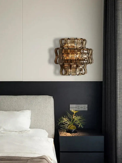 Rustic dark brown glass wall sconce lamps living room led decor